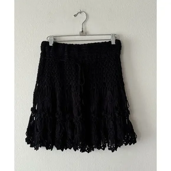 YA Los Angeles Size Medium Black Crochet Mini Skirt Boho Festival Cover Up - Picture 2 of 7